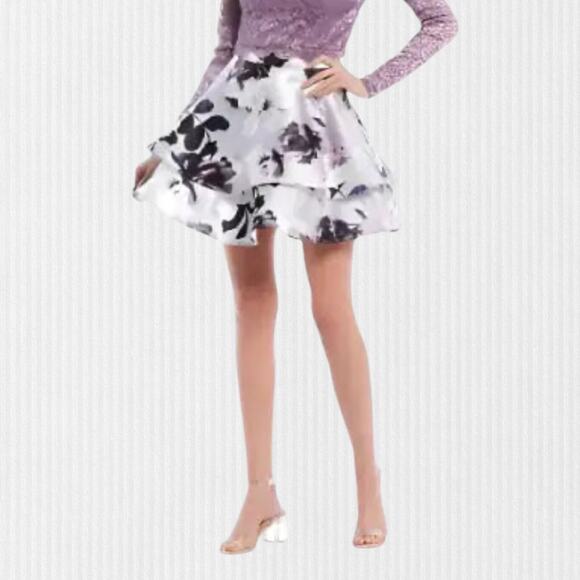 CITY STUDIO Skirt Women/Girl SZ 9 Purple Floral Above The Knee Prom Fit + Flare - Picture 1 of 15